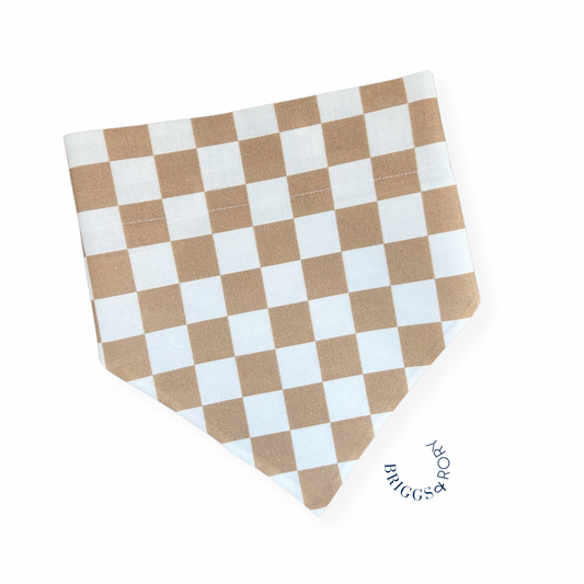 Tan and White Checkered Dog Bandana