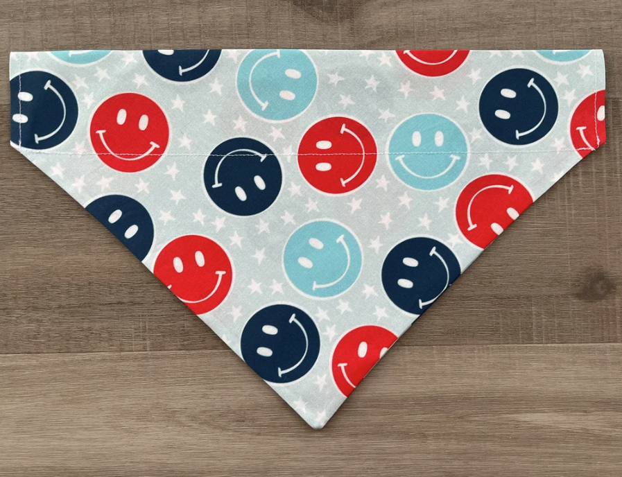 4th of July Smiley Face Over the Collar Dog Bandana
